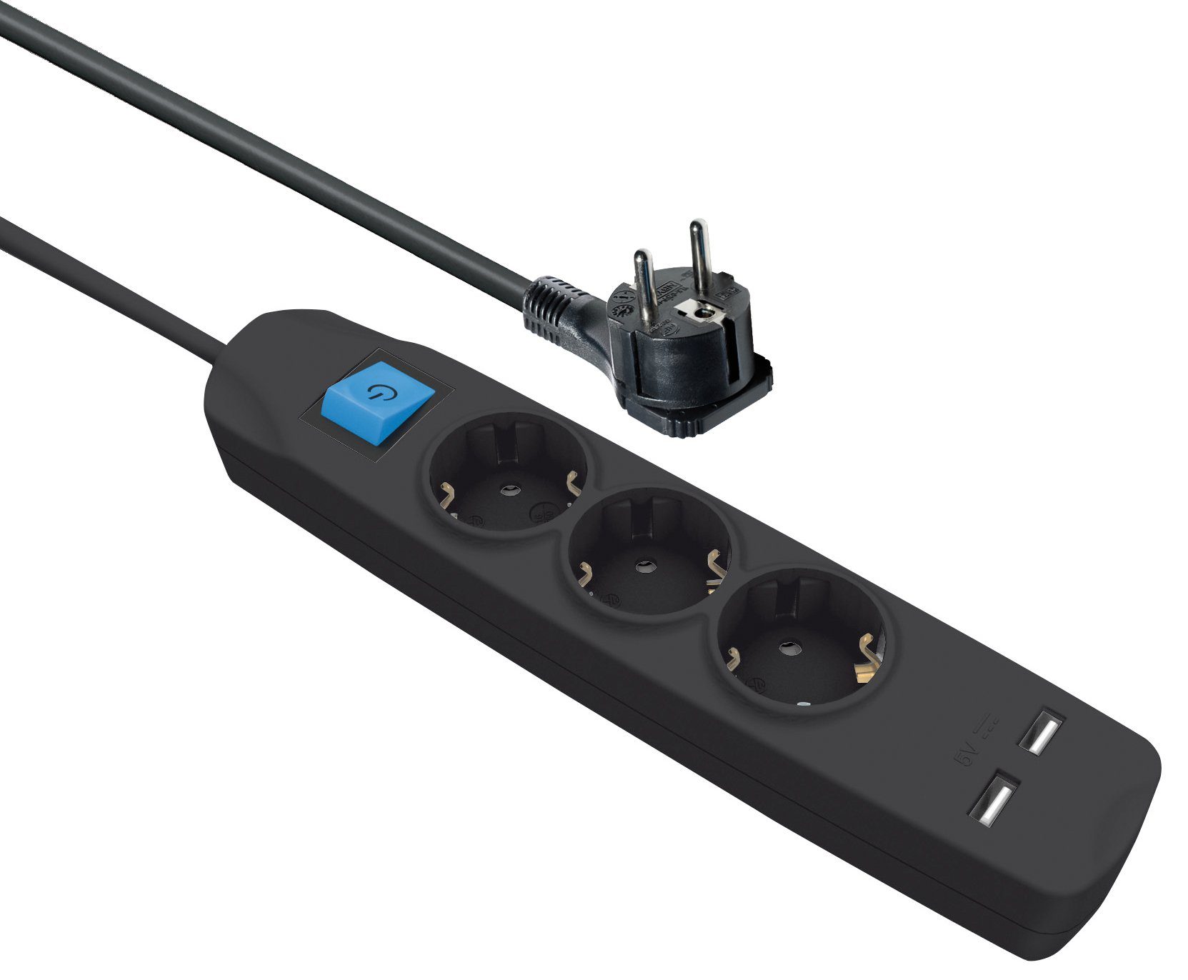 Maxtrack Steckdosenleiste (Kabellänge 1.5 m), 3-fach Steckdosenleiste mit flachem Winkelstecker und 2x USB