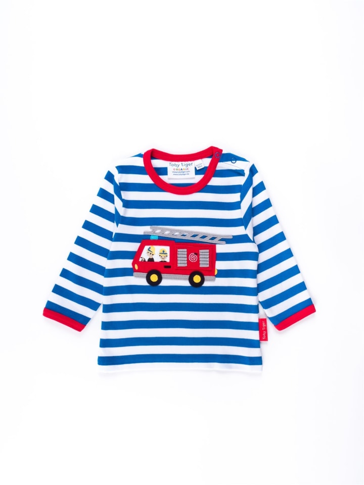 Toby Tiger Langarmshirt mit Feuerwehrauto Applikation in blau günstig kaufen