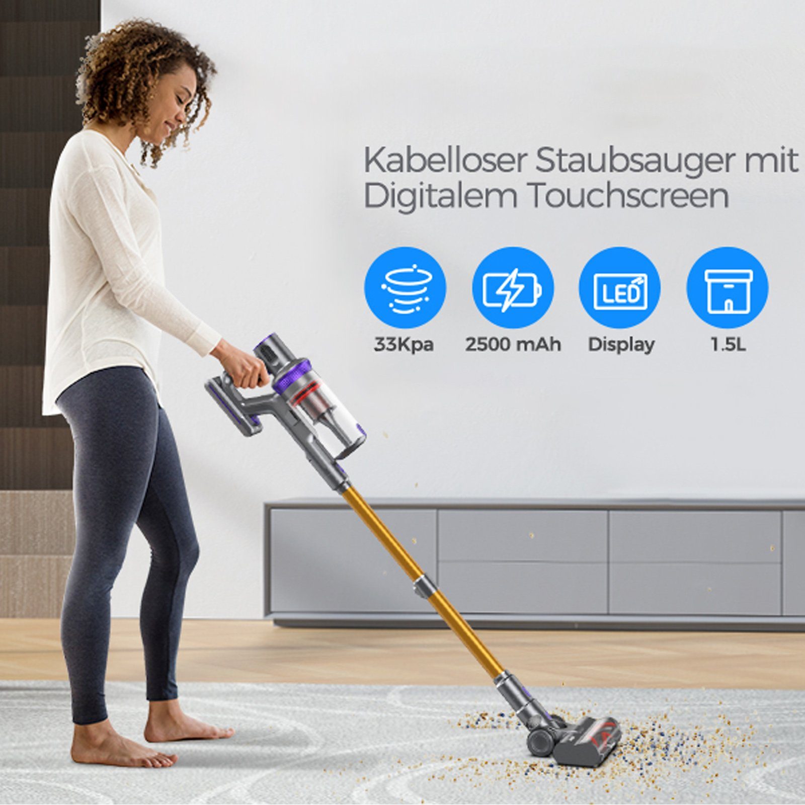 Sinaopus Akku-Hand-und Stielstaubsauger E3&E5, Staubsauger Kabellos mit 33000pa Saugkraft, 400,00 W, Handstaubsauger beutellos, Auto Staubsauger, Bis zu 50 Min Laufzeit, 1.5L Staubbehälter