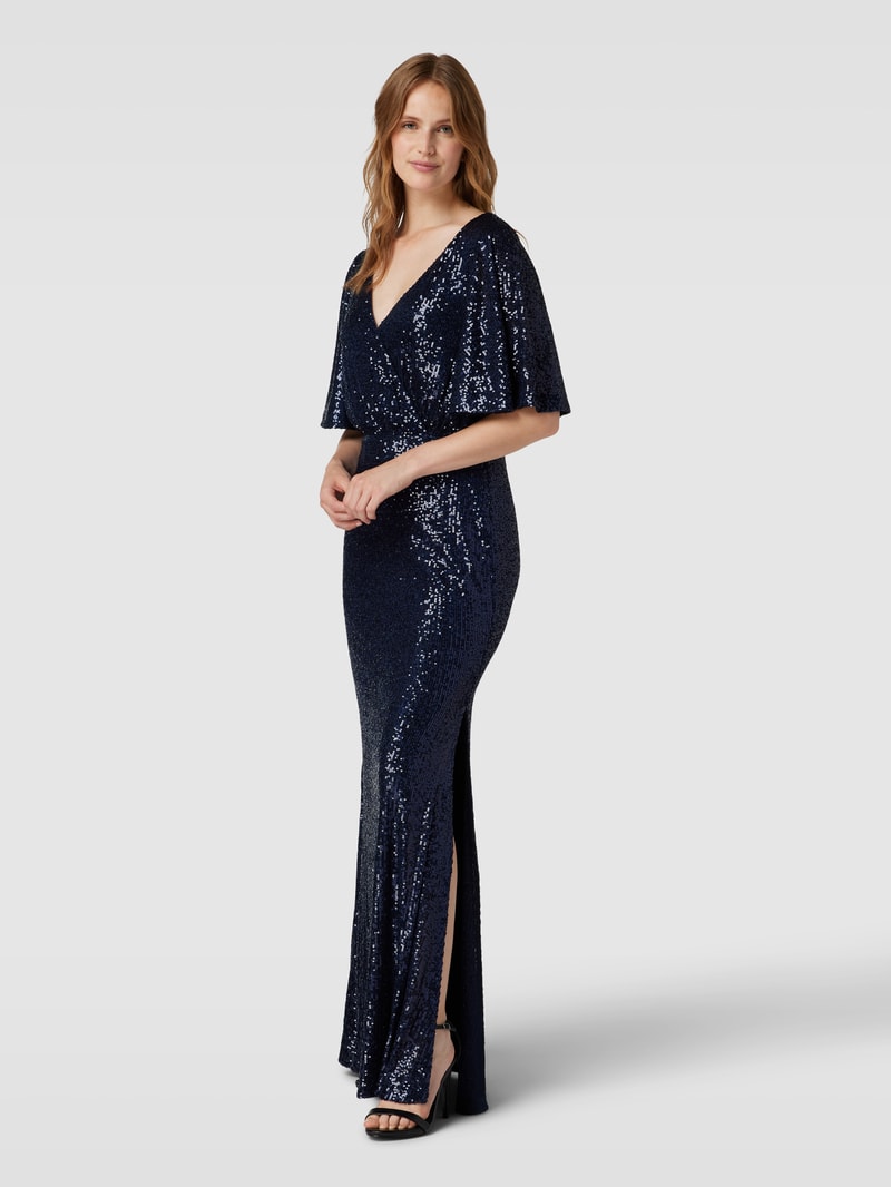 Abendkleid mit Allover-Paillettenbesatz in dunkelblau