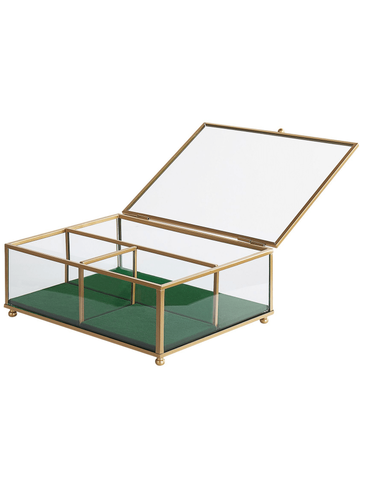 Beliani Schmuckkästchen SAINTES in Gold/Transparent/Grün - (W) 21 x (H) 8 x (L) 17 cm günstig kaufen onesize