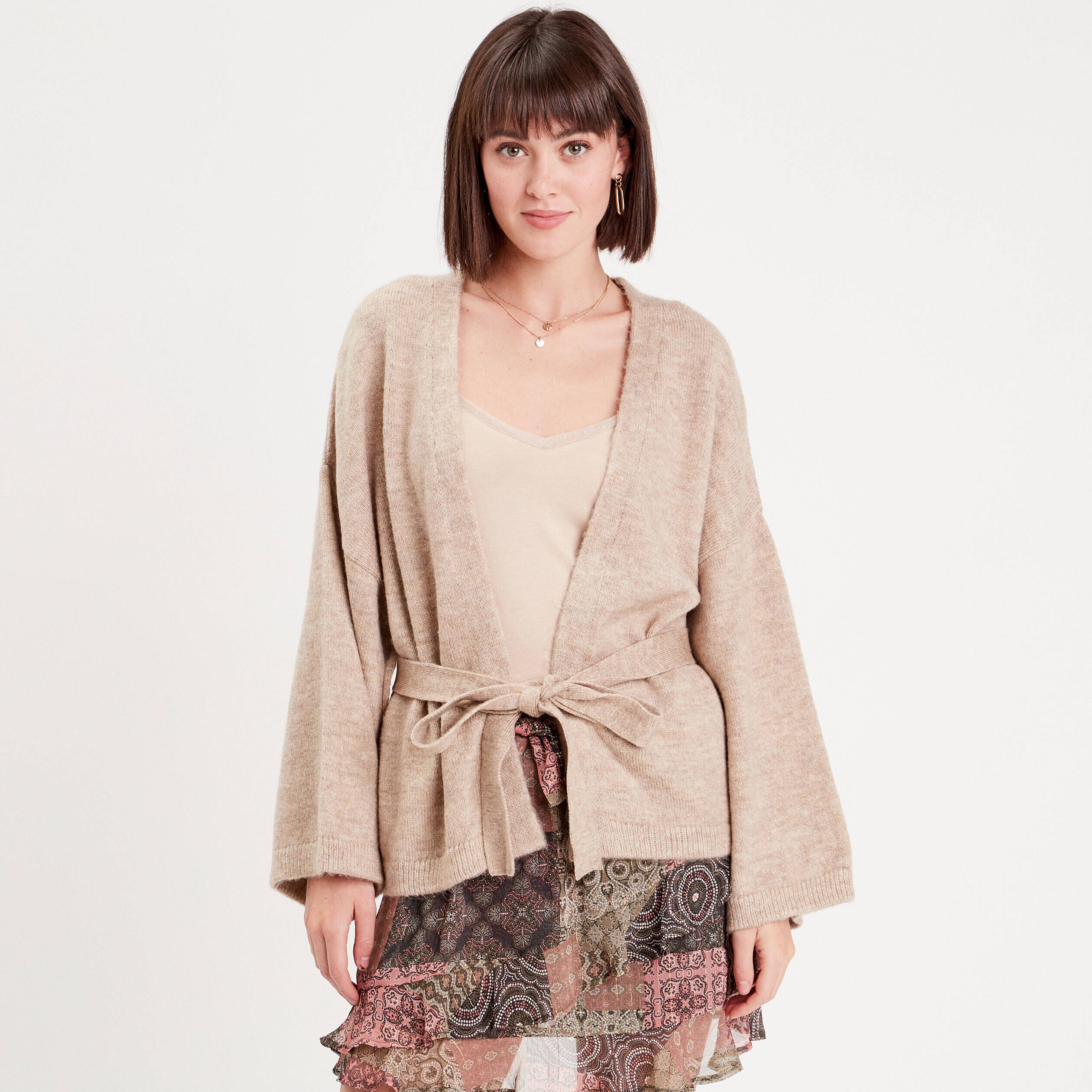Gilet kimono manches 3/4 beige femme | Cache Cache