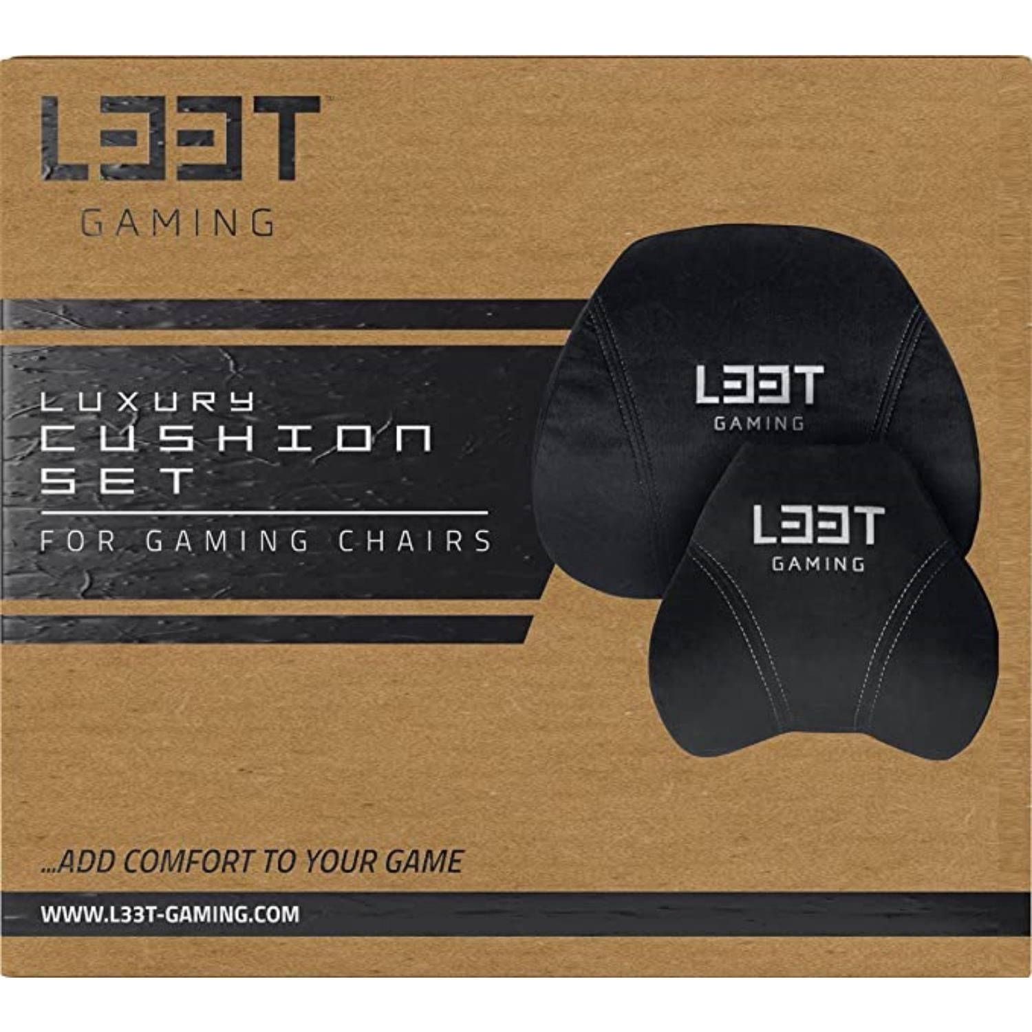 L33T Gaming-Stuhl Luxuriöses Gaming Stuhl Kissen Set, Memory Foam, Samt, Schwarz, Schweißabsorbierend, hitzebeständig, ergonomisch