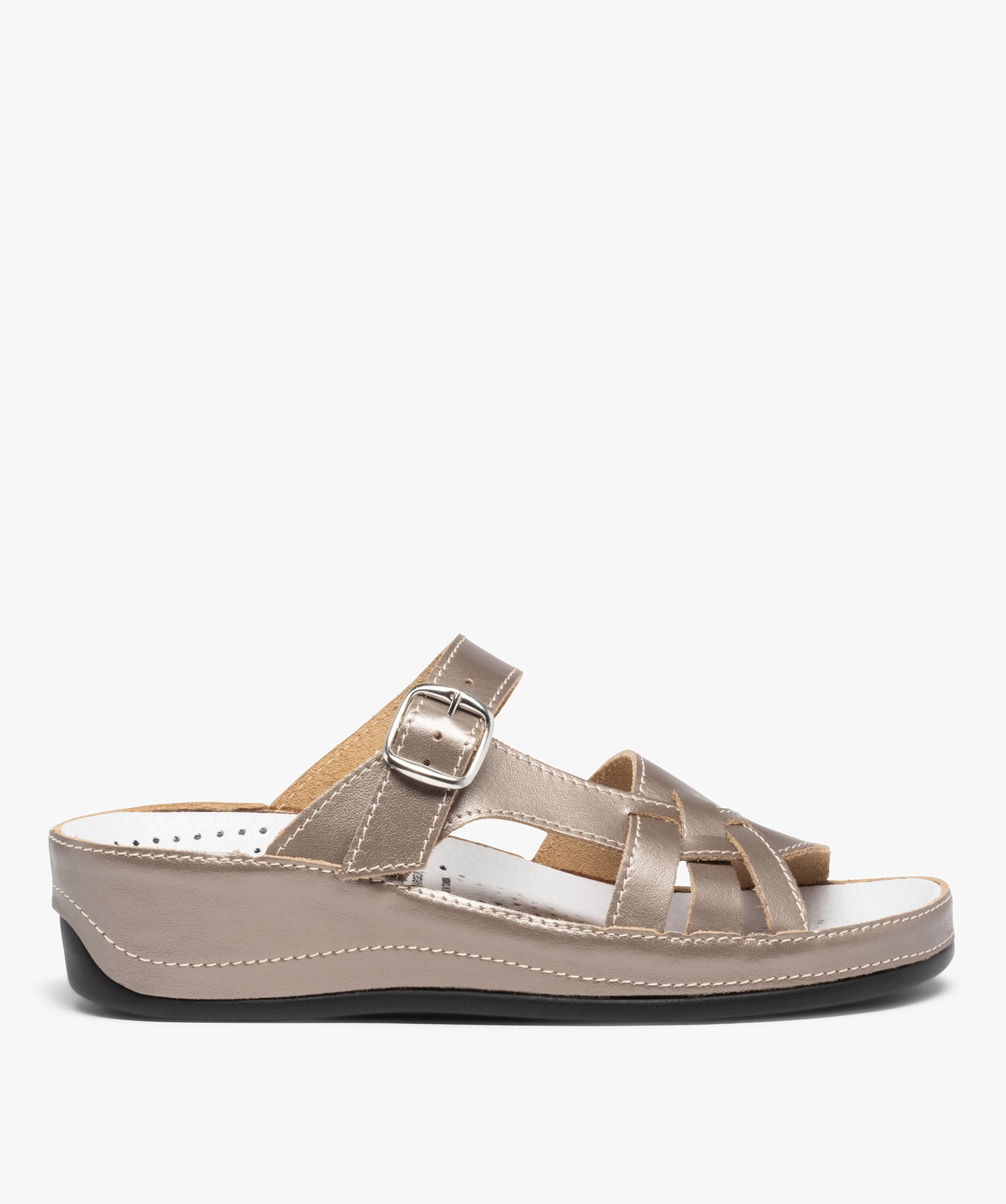 Mules femme confort compensées dessus cuir marron | GEMO