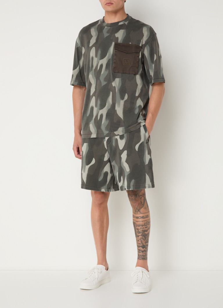Armani Exchange Straight fit jogging trousers with camouflage print and side pockets