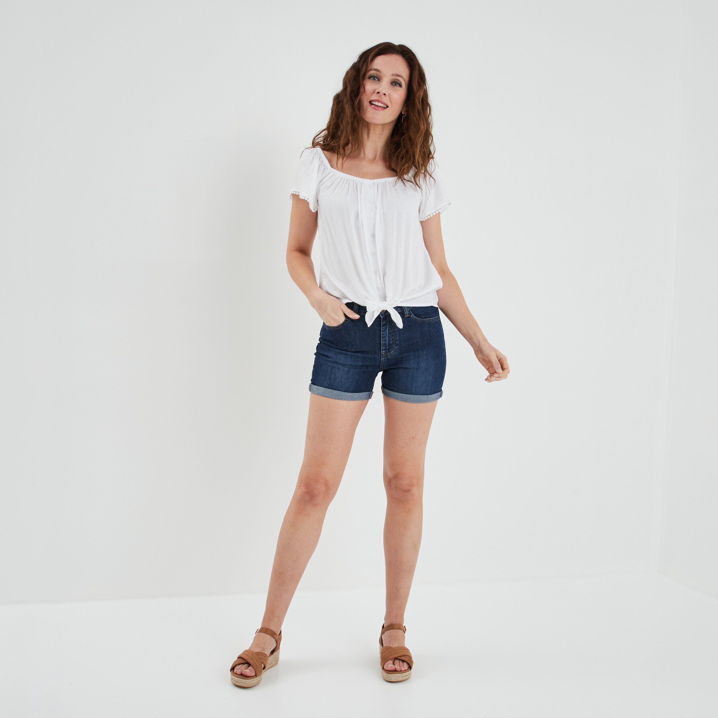 Short skinny 5 poches en jean bleu femme | La Halle