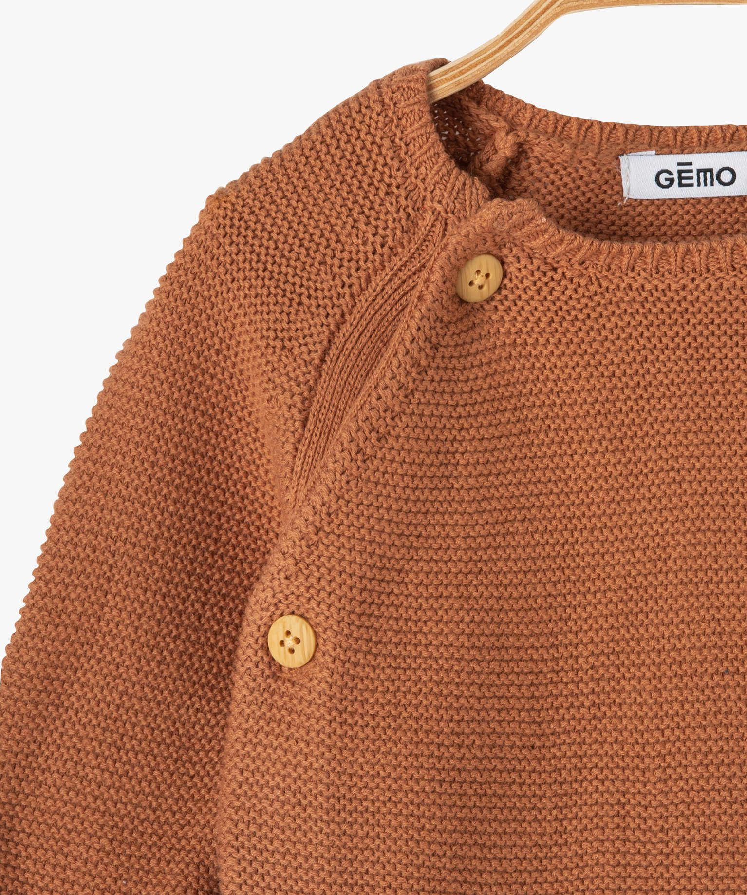 Gilet brassière bébé en maille fantaisie coloris uni camel | GEMO