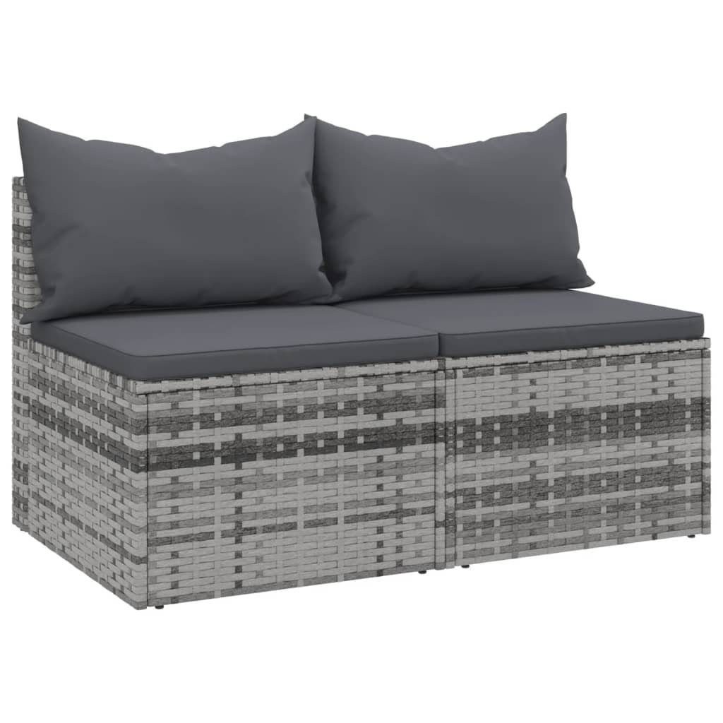 vidaXL Loungesofa Garten-Mittelsofas mit Kissen 2 Stk. Grau Poly Rattan, 1 Teile
