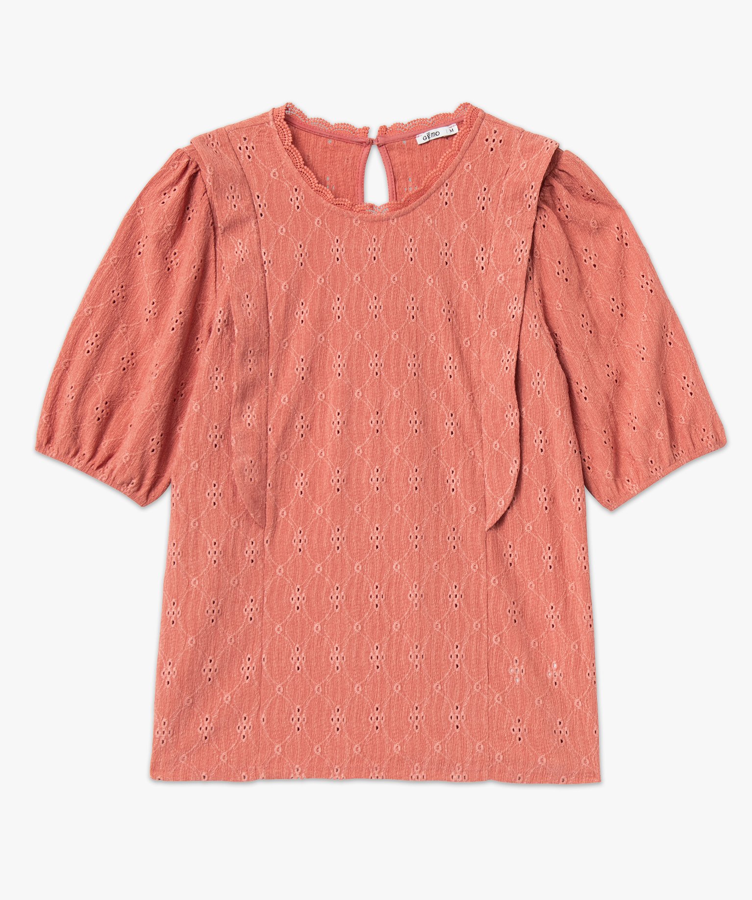 Tee-shirt à manches courtes avec broderies anglaise femme rose | GEMO