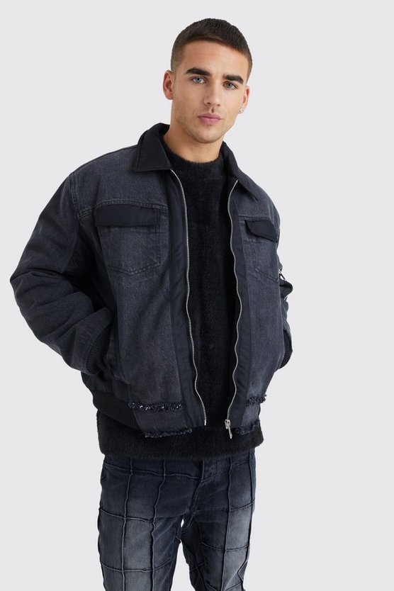 Kastige Jeans- und Nylonjacke