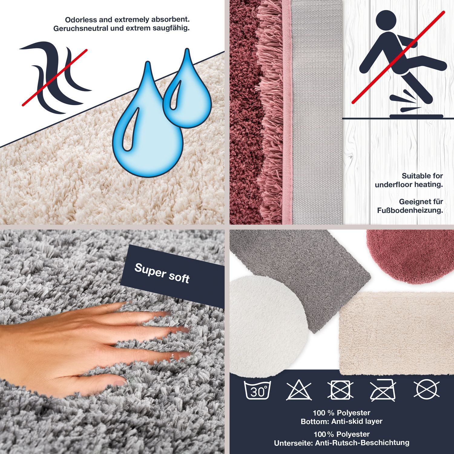 flauschiger Hochflor Premium Badezimmerteppich VIENNA