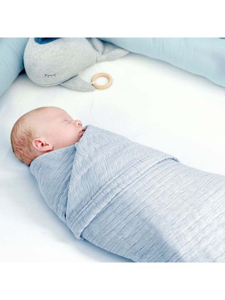 nordic coast company  Babydecke 4 in 1 groß in Hellblau - 90 x 120 cm  günstig kaufen 90 x 120 cm
