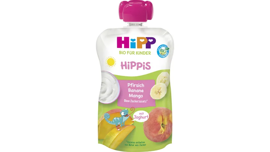 HiPP HiPPis im Quetschbeutel: Pfirsich Banane Mango mit Joghurt 100 g