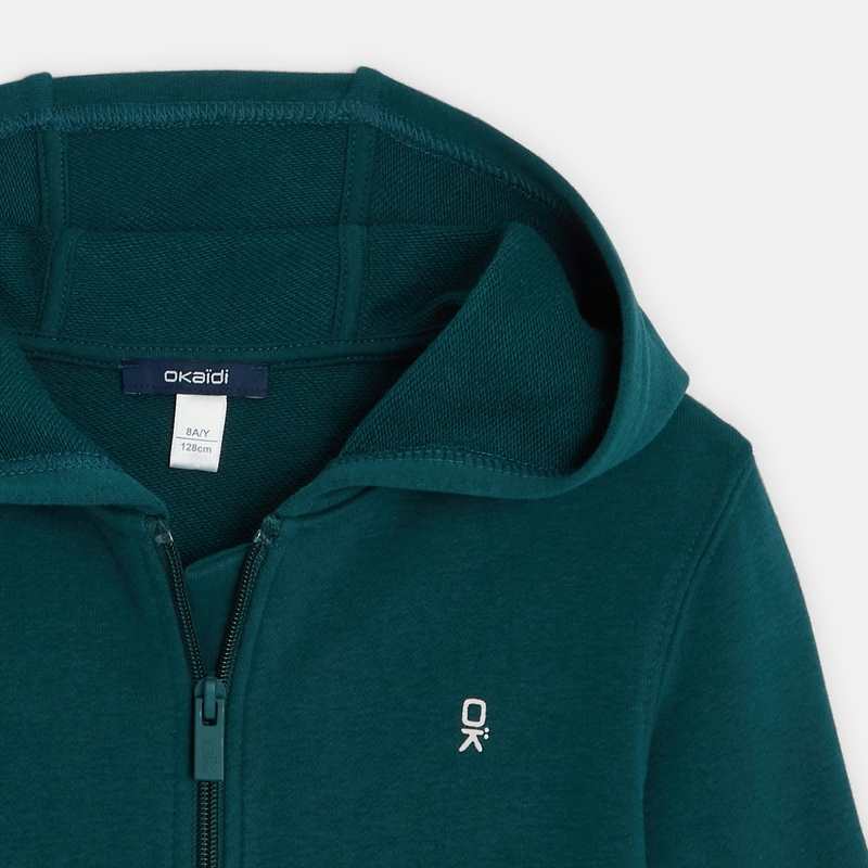 Sweat-shirt uni à capuche vert garçon