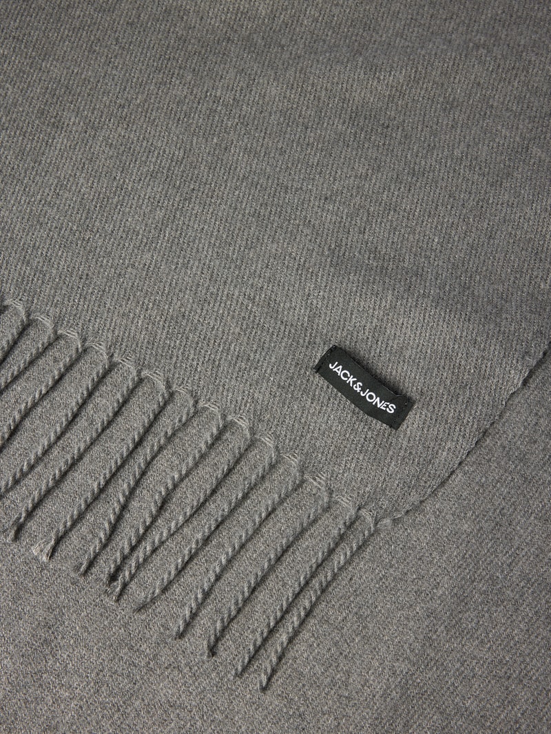 Schal mit Fransen und Label-Detail in mittelgrau meliert