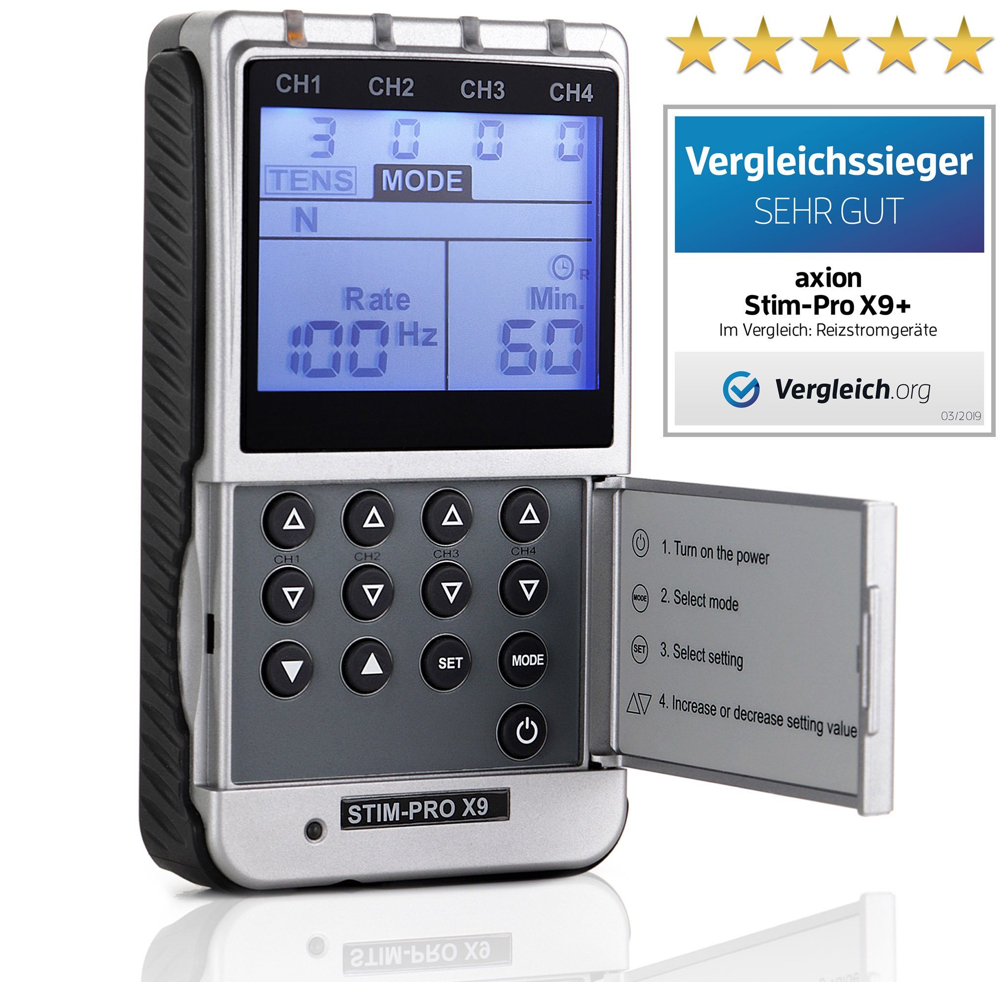 Axion TENS-Gerät TENS Elektrotherapie STIM-PRO X9+ Gerät, EMS Muskelaufbau, Massagegerät, Beckenbodentraining
