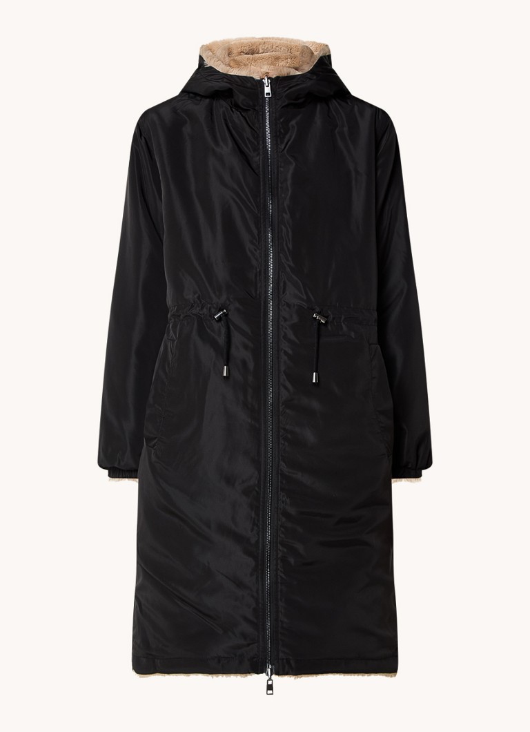 Parka reversibilă cu glugă tivită cu blană artificială, creație Gerard Darel Laure.