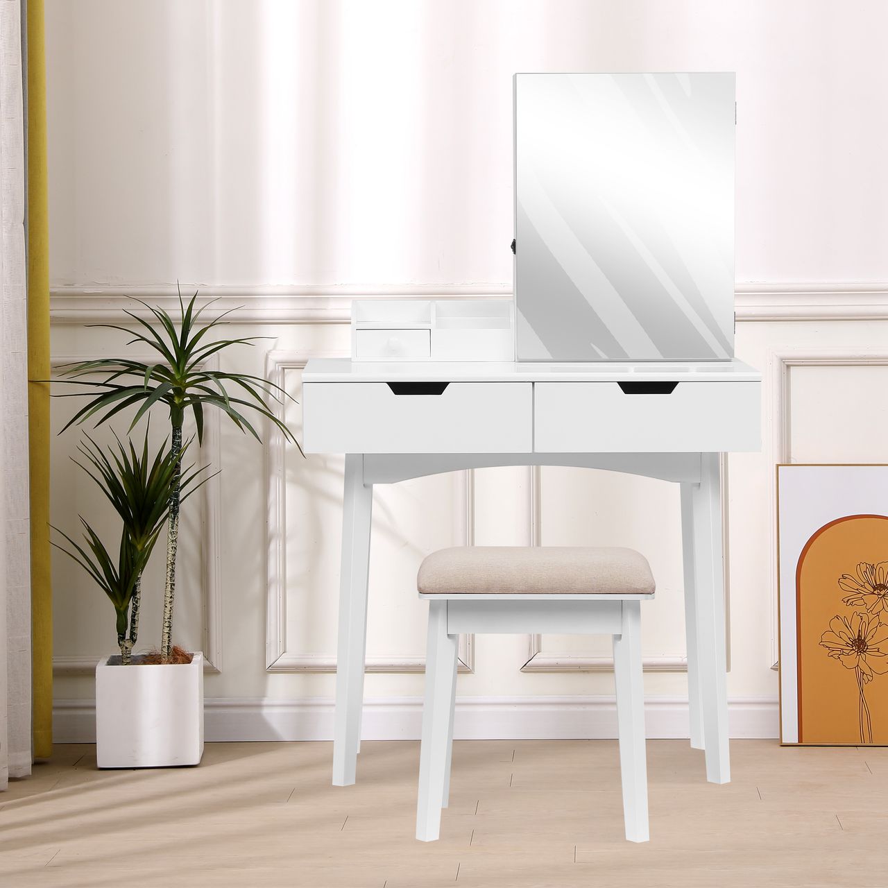 Happy Home Happy Home Schminktisch mit Spiegel, 3 Schubladen und Hocker HDT08-WEI weiß