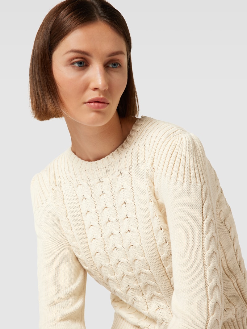 Strickpullover mit Zopfmuster Modell 'RACHANA' in offwhite