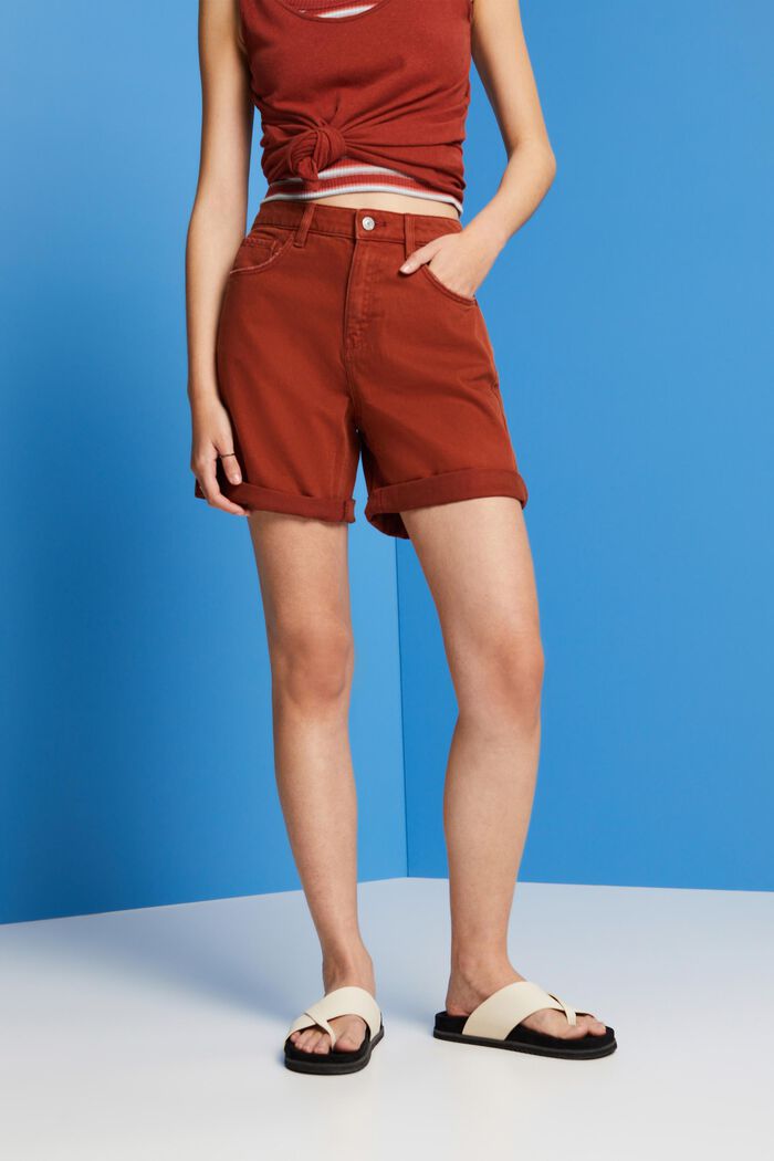 Jeansshorts mit hohem Bund und Umschlagsäumen