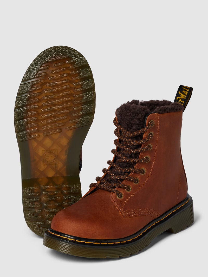 Schnürboots aus Leder mit Ziernähten Modell 'Serena' in mittelbraun