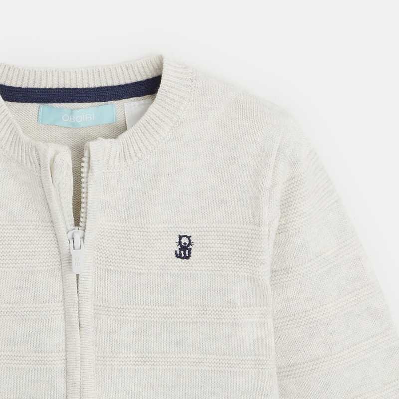 Gilet zippé maille fantaisie blanc bébé garçon
