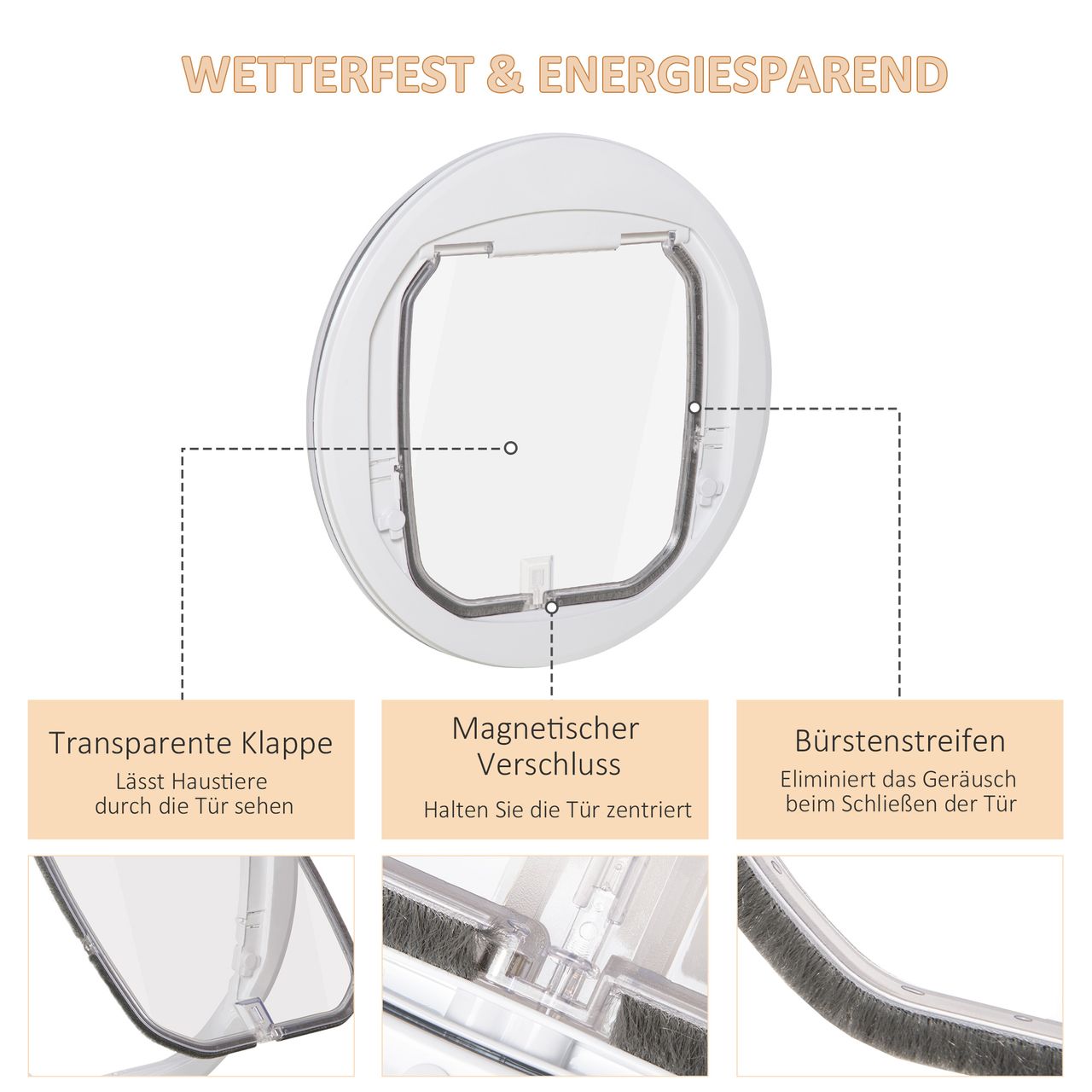 PawHut Katzenklappe Hundeklappe 4 Wege Magnet-Verschluss Haustierklappe Ø44 cm