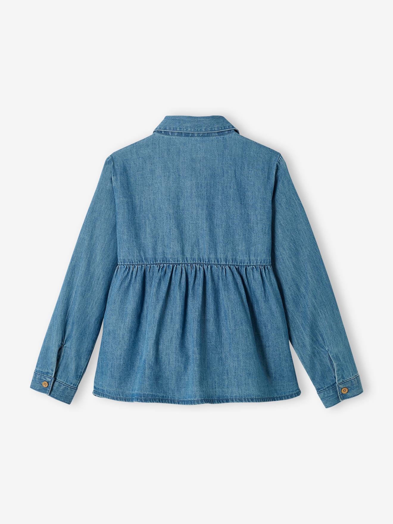 Chemise en denim léger personnalisable fille stone