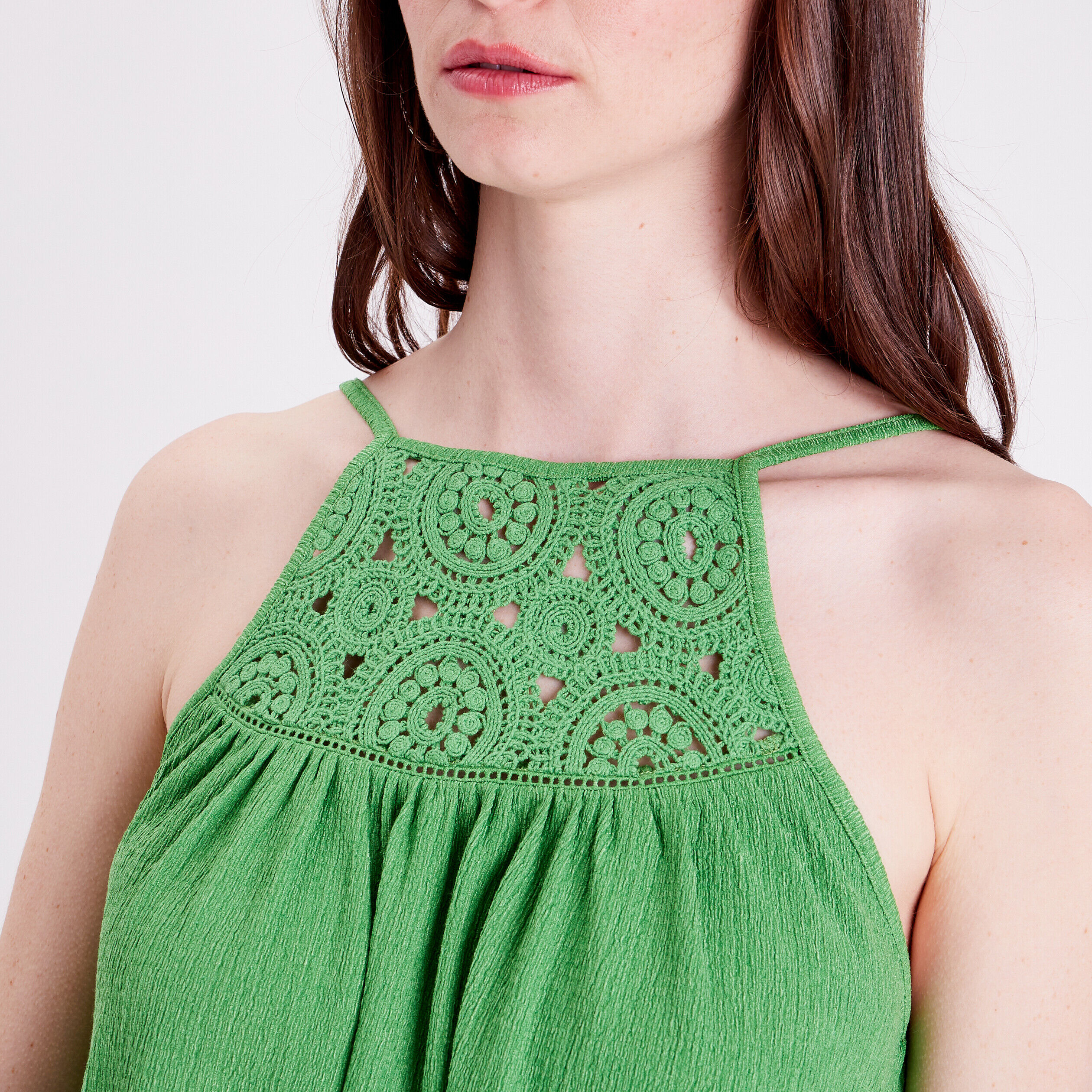 Débardeur col macramé vert femme | Cache Cache