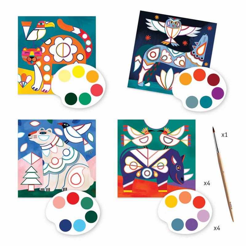 Pochette 4 Cartes à peindre Le bestiaire Djeco