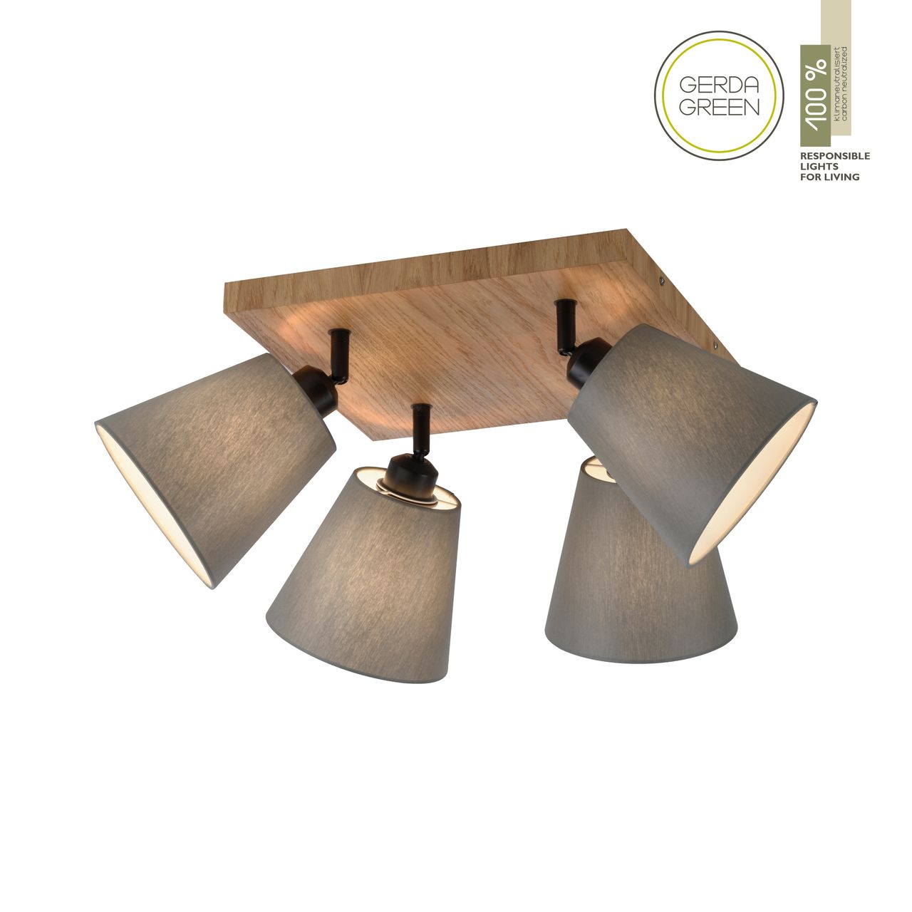 JUST LIGHT Deckenleuchte GREEN MICHEL, 4x E27/40Watt max., Holz-natur