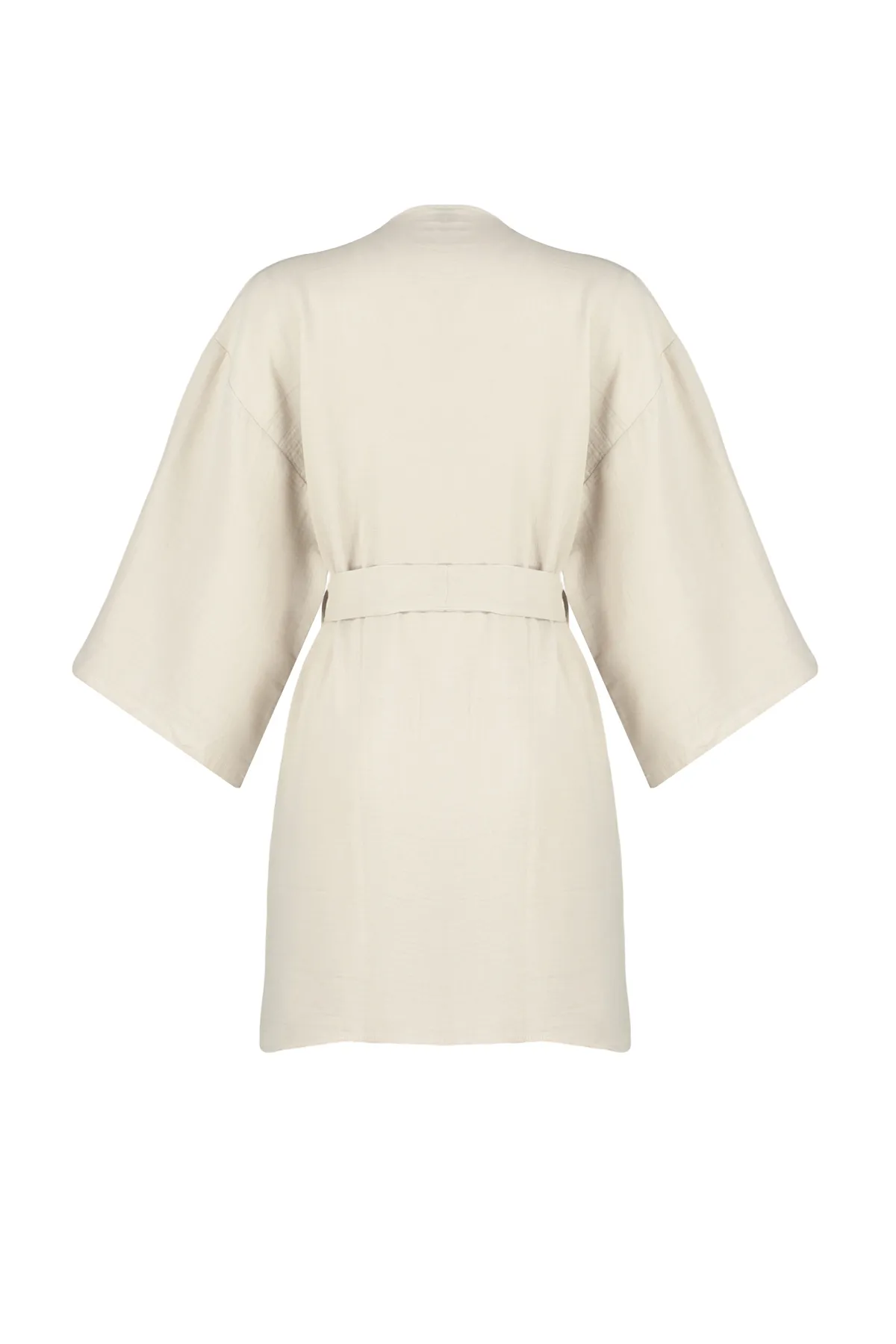 Trendyol Collection  Hochwertiger, beigefarbener Morgenmantel aus 100 % gewebtem Baumwollmusselin mit Gürtel THMSS24SB00000