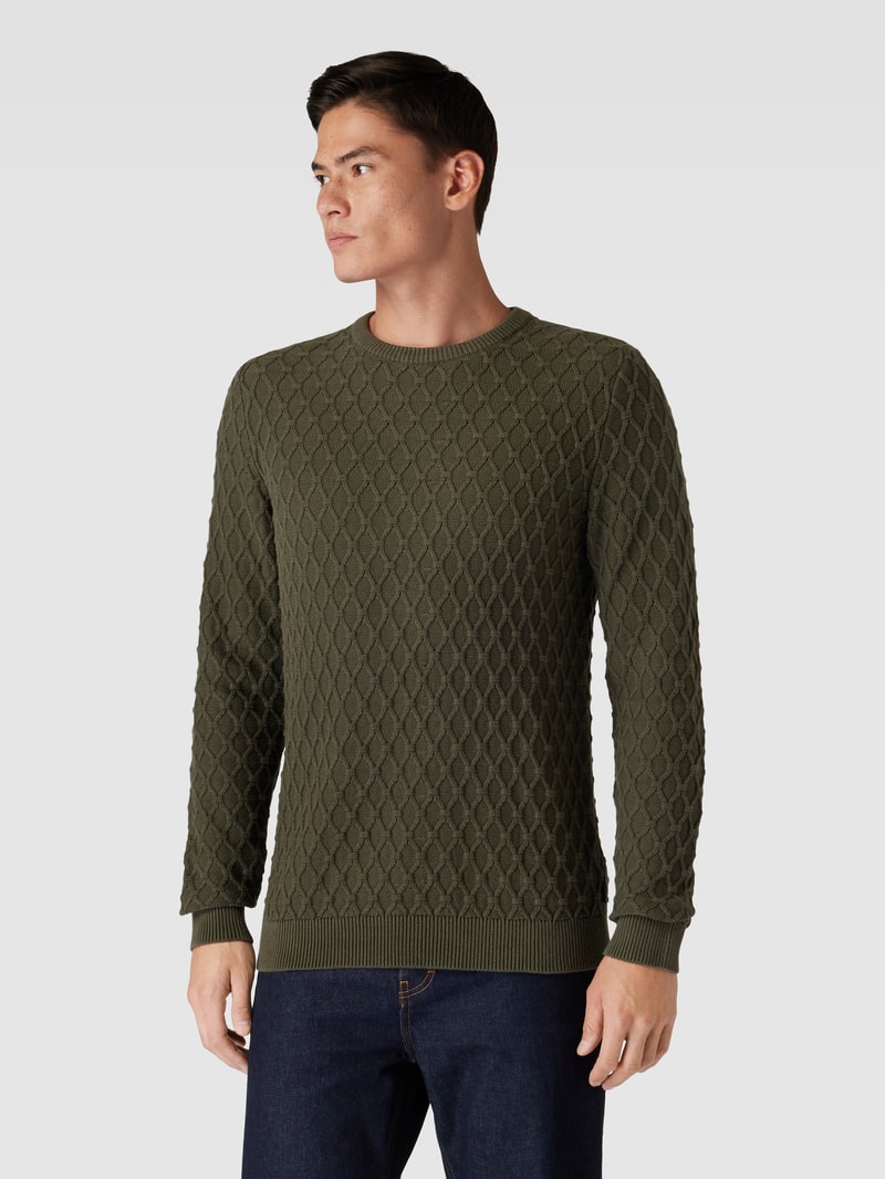 Strickpullover mit Strukturmuster in olivgrün