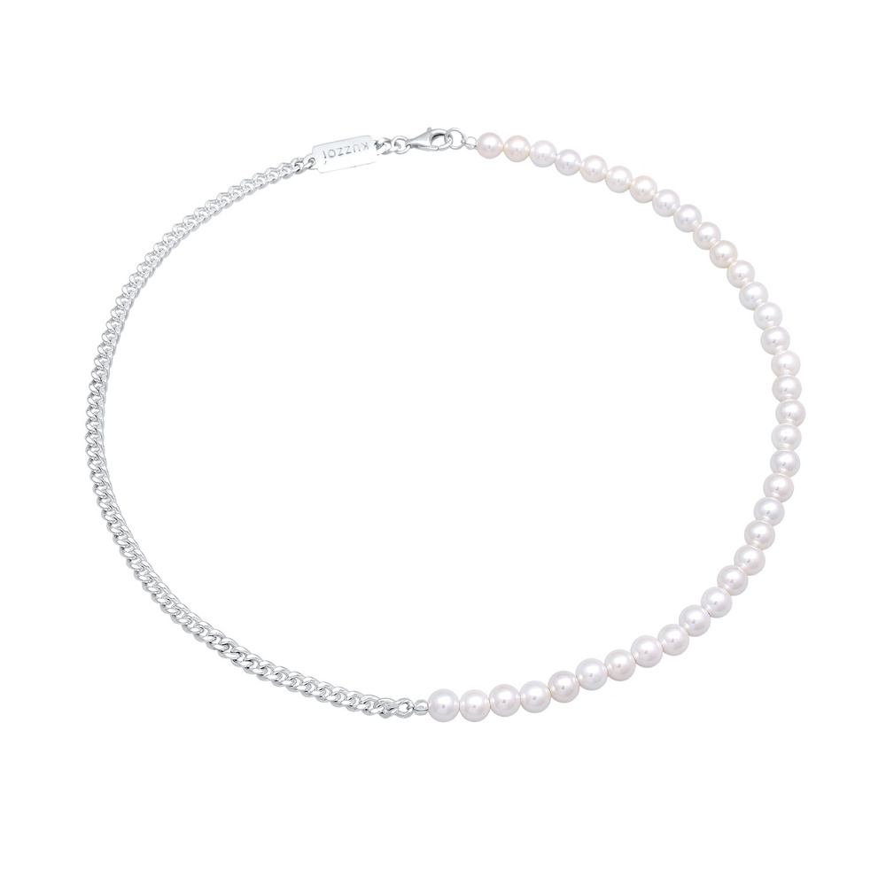 KUZZOI KUZZOI Collier Hommes Char massif avec perles de coquillage en argent sterling 92 collier