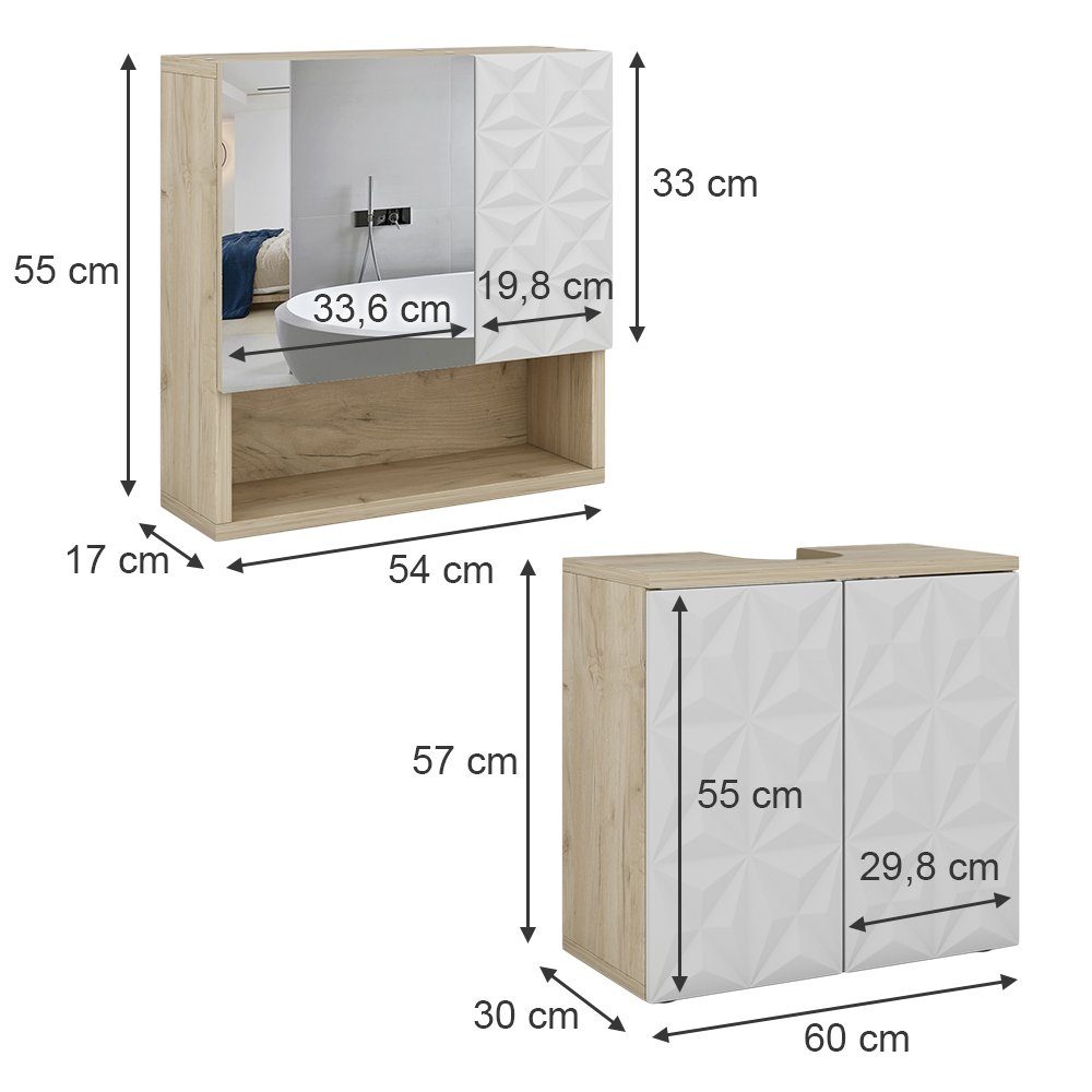 Vicco Badmöbel-Set Badezimmermöbel EDGE Eiche/Weiß Set, (2-St., 2-er Set)
