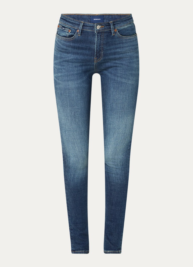 Blugi skinny Denham Azumi cu talie medie, decolorare închisă