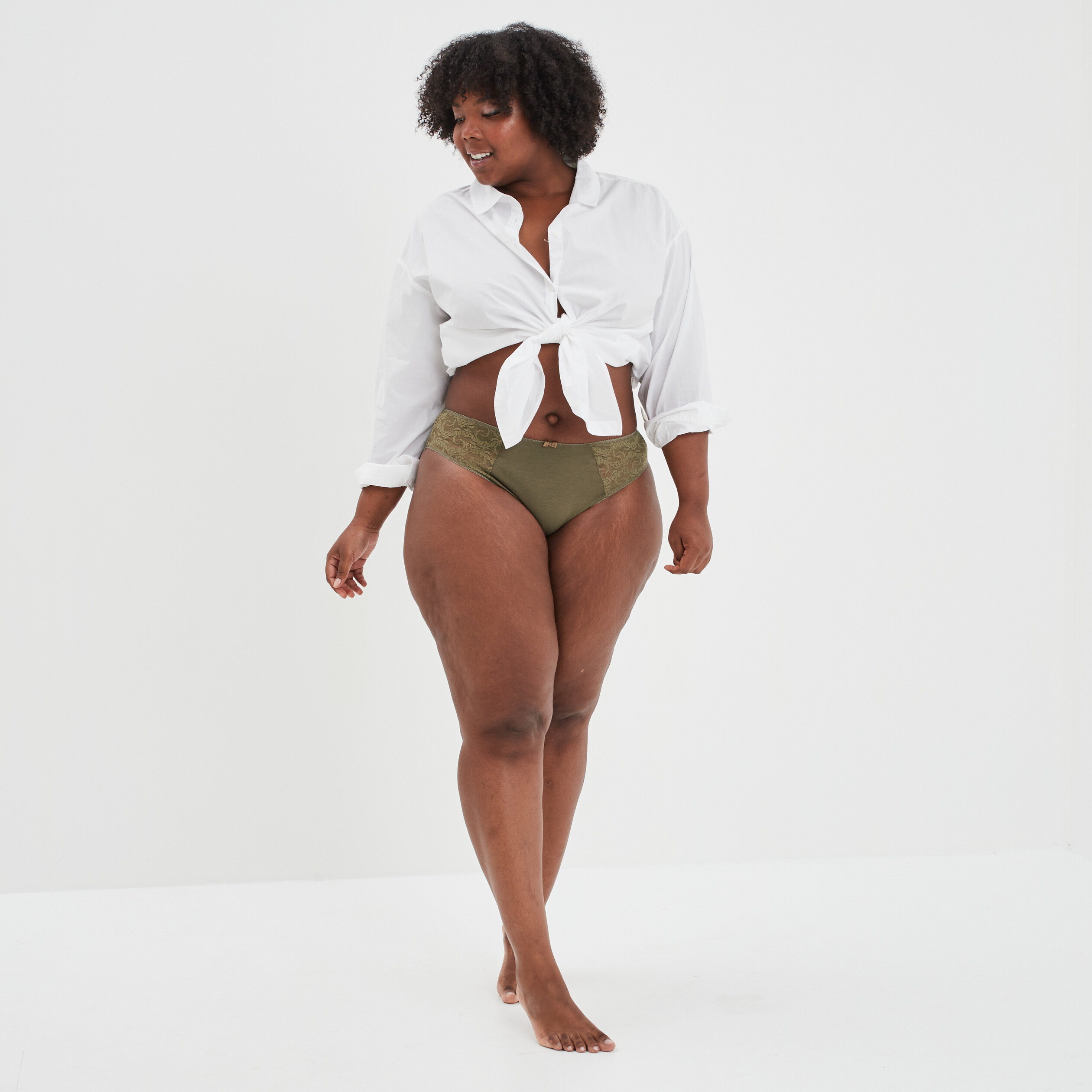 Culotte empiècements dentelle vert kaki femme grande taille | La Halle