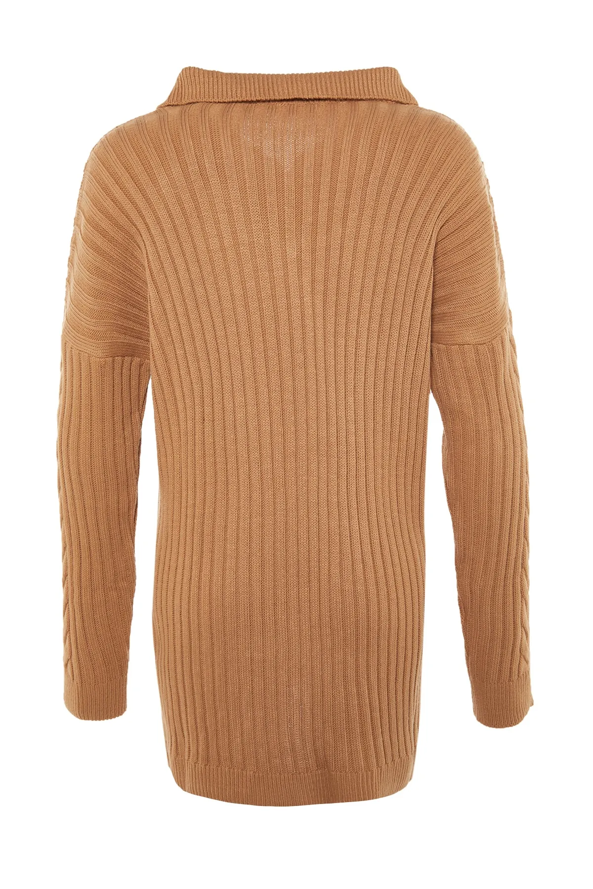 Trendyol Modest  Camel Selanik Strickpullover mit Reißverschluss TCTAW23AK00017