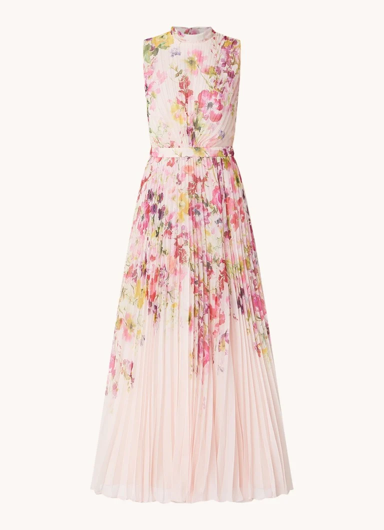 Rochie lungă Phase Eight Dahlia cu imprimeu floral și pliuri.