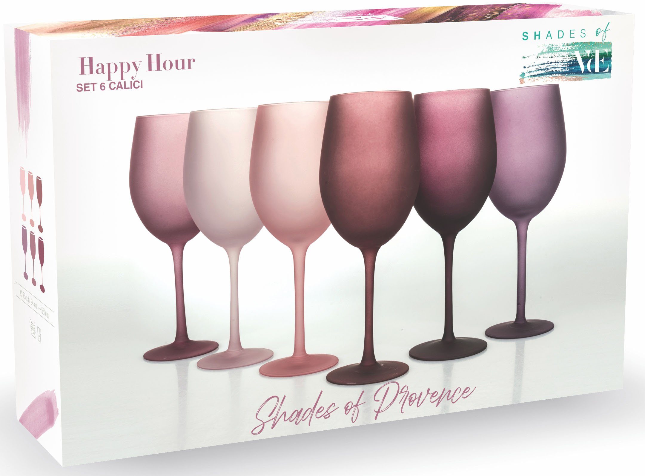 Villa d'Este Weinglas Happy Hour Provence, Glas, Gläser-Set, 6-teilig, Inhalt 550 ml
