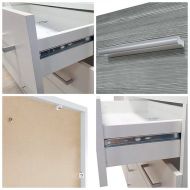 Vladon Kommode Pavos (Kommode, mit 4 Schubladen und Glasablage), Weiß matt/Weiß Hochglanz (76 x 81 x 35 cm)