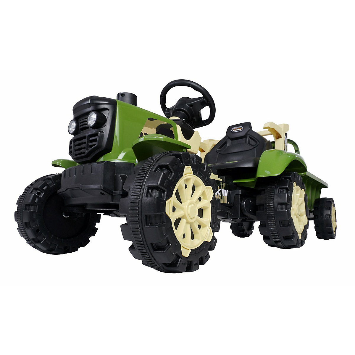 Kinder Elektroauto Traktor mit Anhänger - 2x25 Watt - Kinderauto mit Fernbedienung - Soundmodul