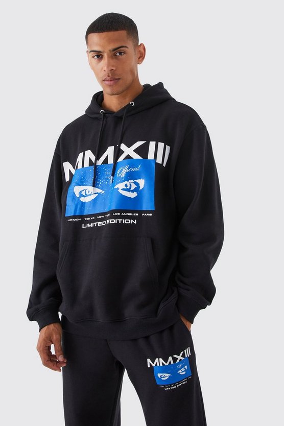 Oversize Trainingsanzug mit Homme Eyes Print und Kapuze