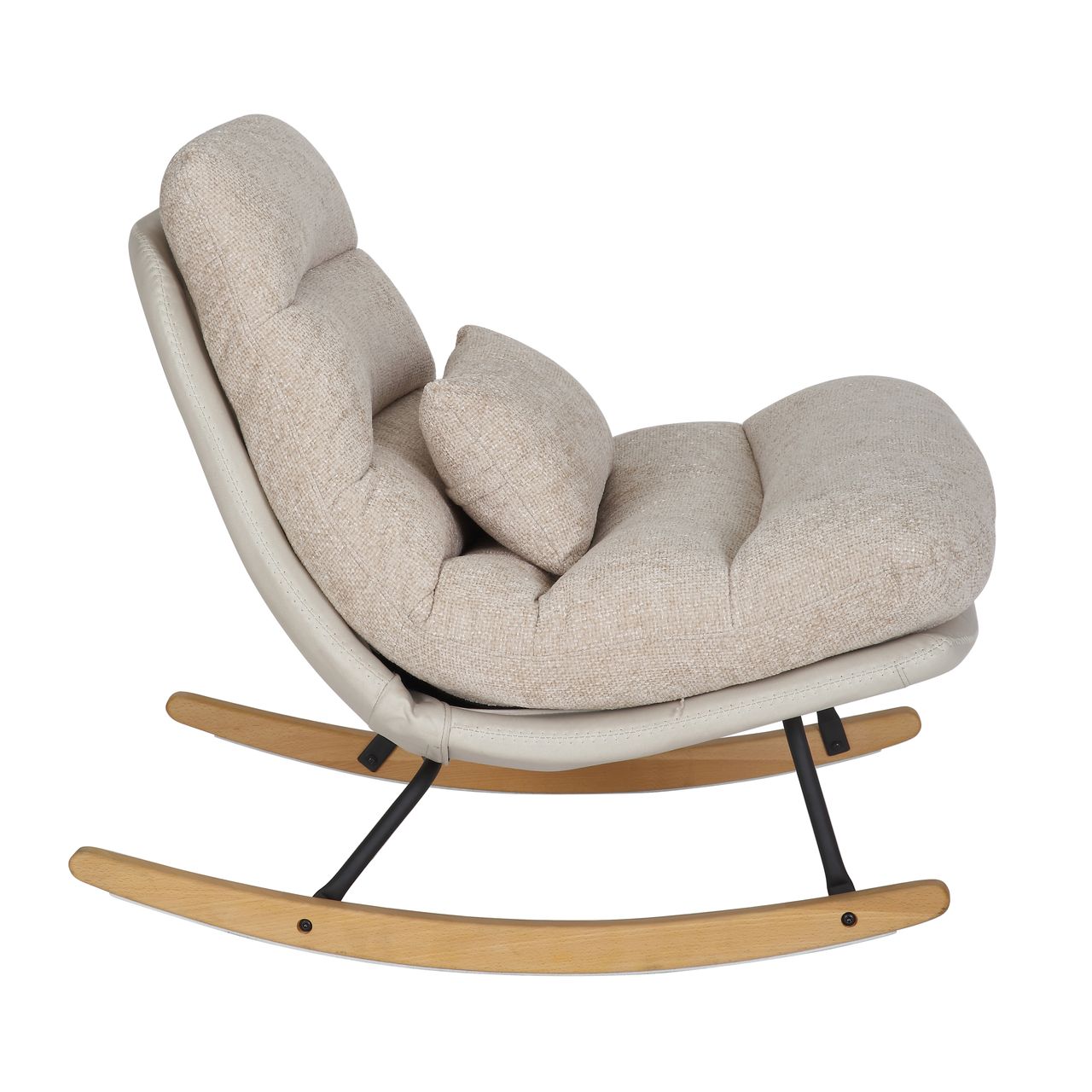Better Home gepolsterter Schaukelstuhl Relaxsessel mit Buchenholzsockel, beige