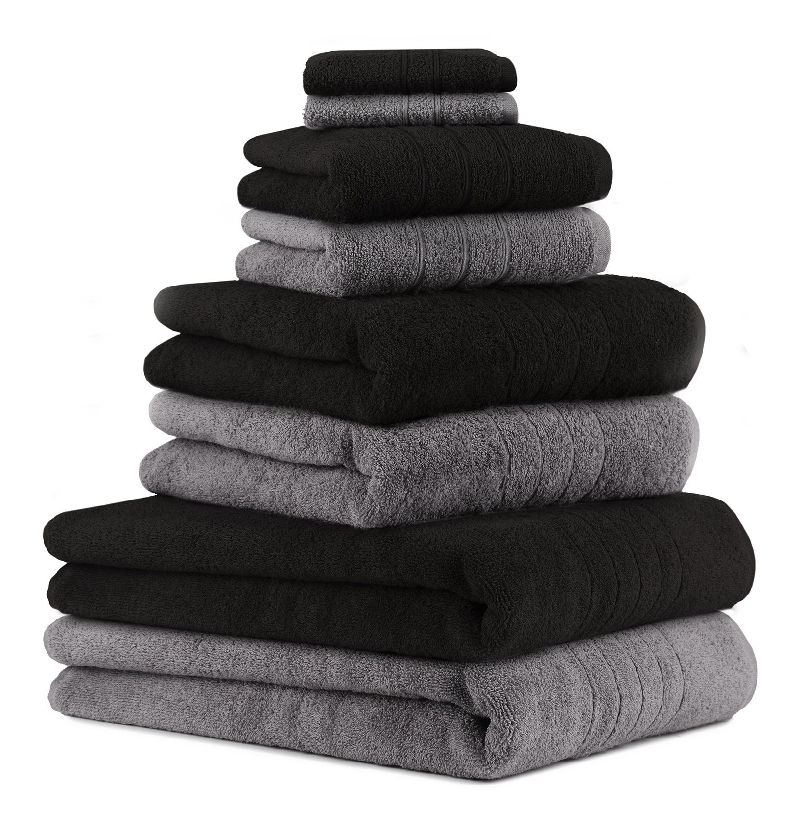 Betz Handtuch Set 8-TLG. Handtuch-Set Deluxe 100% Baumwolle 2 Badetücher 2 Duschtücher 2 Handtücher 2 Seiftücher Farbe anthrazit grau und schwarz, 100% Baumwolle, (8-tlg)
