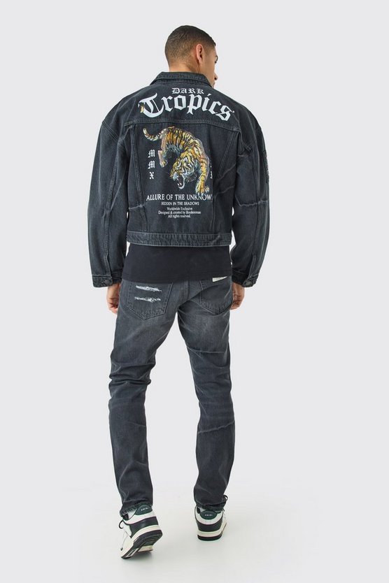Zerrissene Slim-Fit Jeans mit Applikation