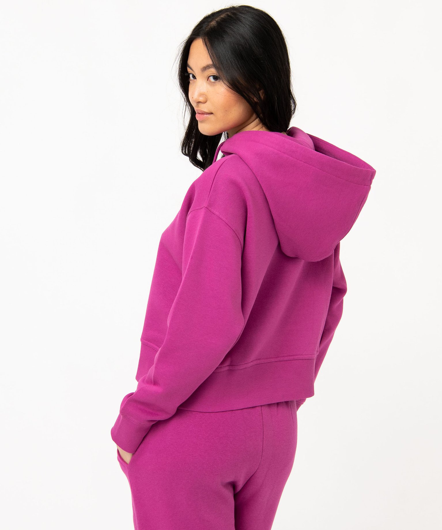 Sweat court à capuche avec message brodé femme violet | GEMO