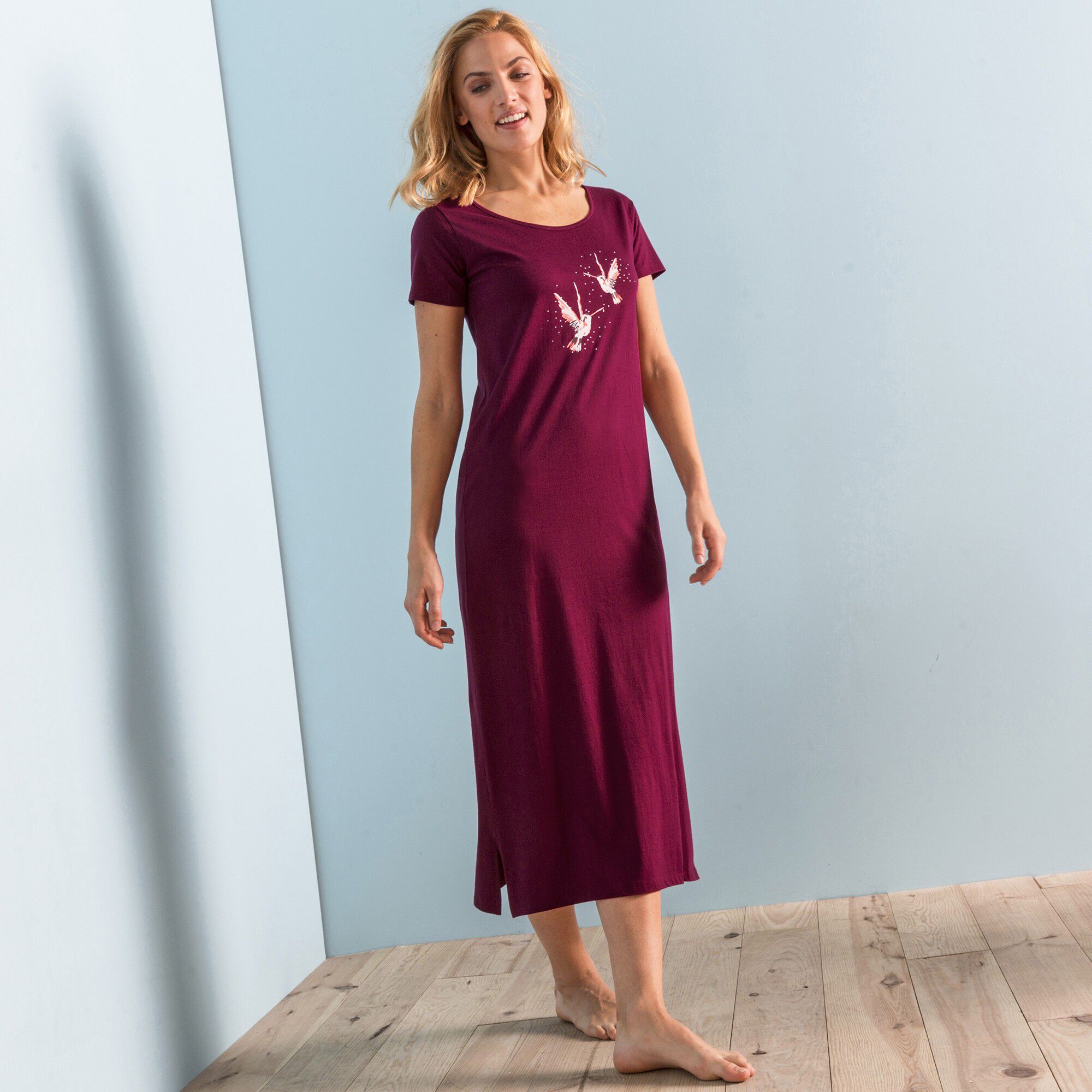 Chemise de nuit longue imprimé «oiseaux»