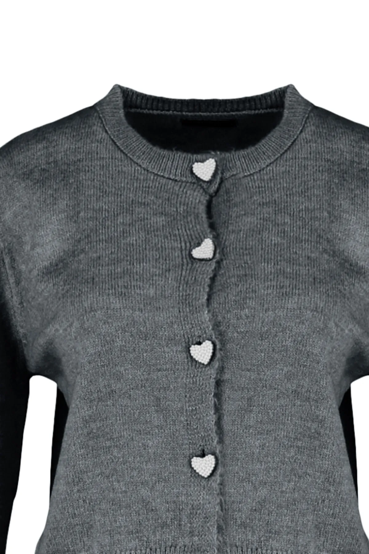Trendyol Collection  Anthrazitfarbene Strickjacke mit weicher Struktur und Juwelenknöpfen TWOAW22HI0044