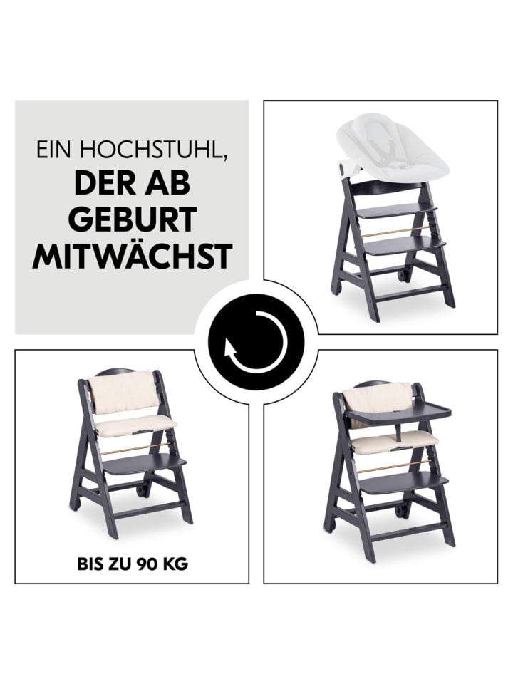 Hauck Hochstuhl Beta Plus inkl. Essbrett, Sitzkissen und in grau,beige günstig kaufen onesize